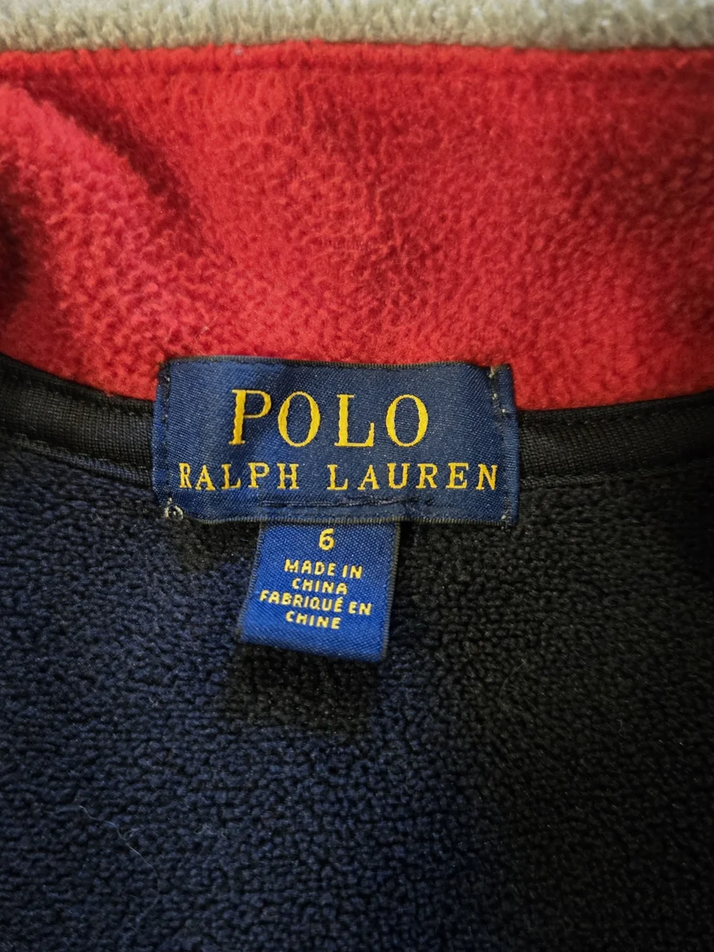 Polo by Ralph Lauren Navy Fleece Quarter-Zip Sweatshirt with Red Trim